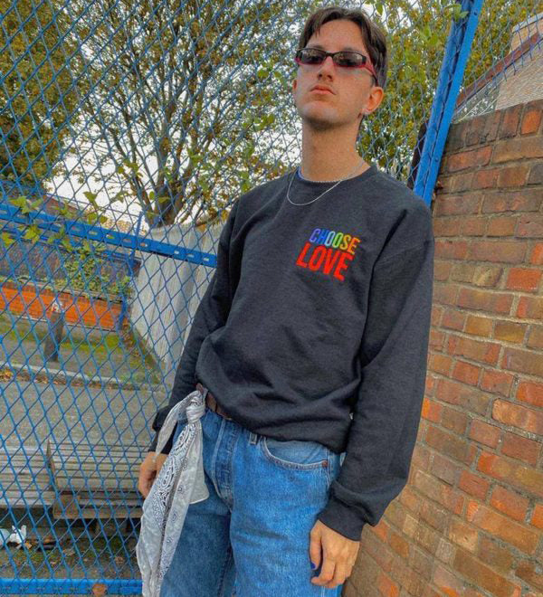 Unisex Choose Love Pride Rainbow Embroidered Sweatshirt in Black