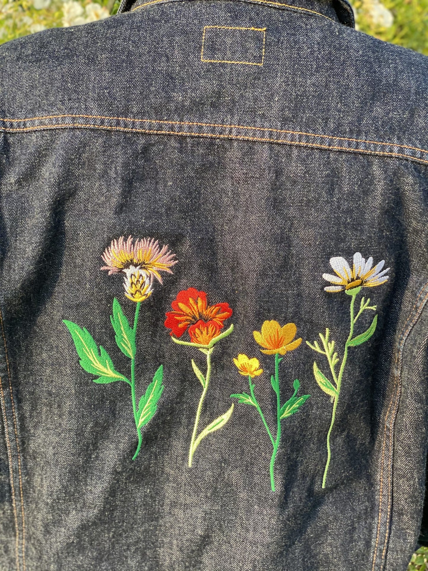 Vintage Reworked Denim Jacket With Flower Embroidery Size L