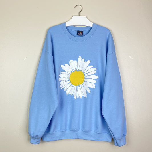 Unisex Daisy Print Sky Blue Graphic Print Sweatshirt