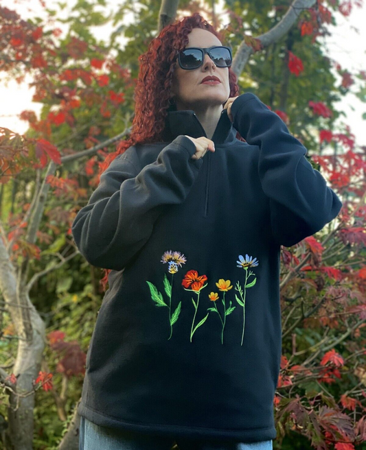 Unisex Flower Embroidery Cottage Core Cozy Fleece Jacket