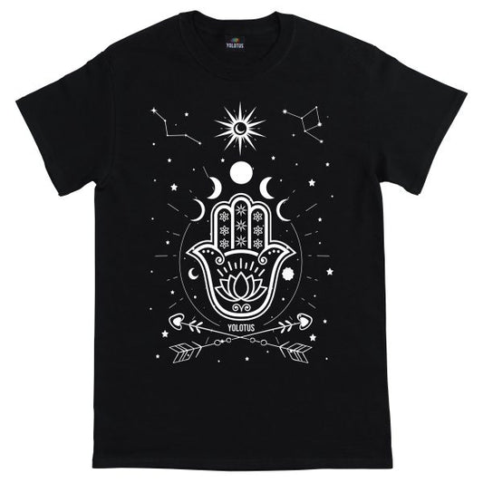 Unisex Hand of Fatima Hamsa Celestial Graphic T-Shirt in Black