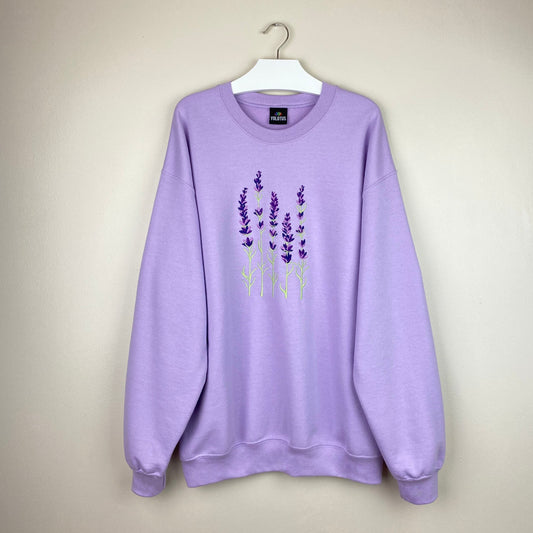 Unisex Cottage Core Embroidered Lavenders Sweatshirt in Lilac