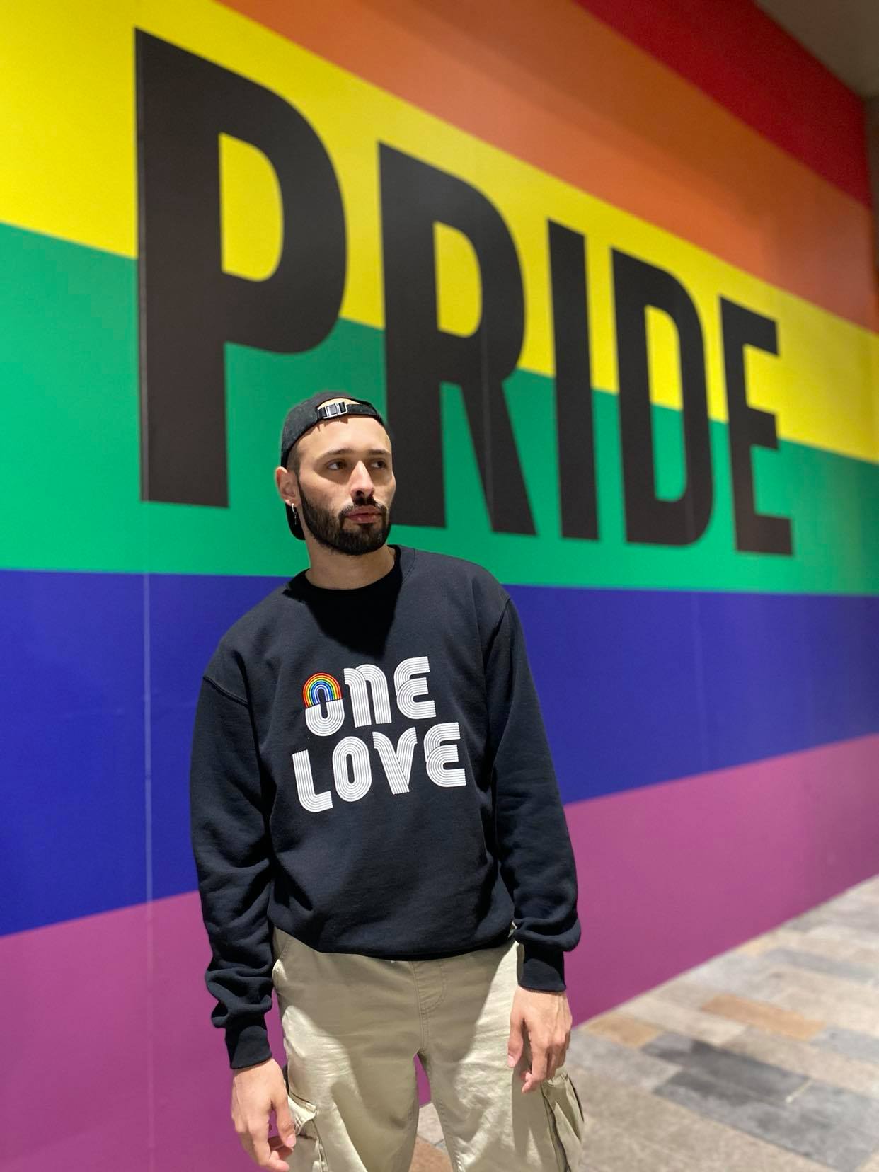 Unisex One Love Pride Rainbow Graphic Sweatshirt in Black