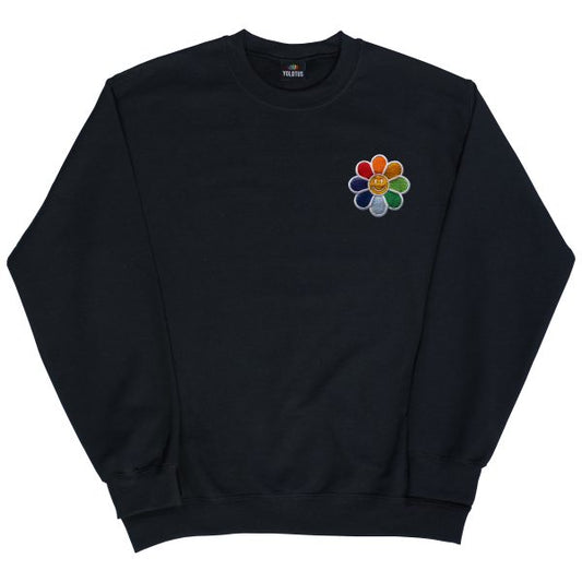 Unisex Smiley Face Daisy Pride Rainbow Embroidered Sweatshirt in Black