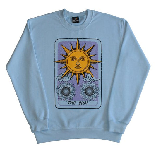 Unisex The Sun Tarot Card Fortune Teller Astrology Graphic Sweatshirt in Sky Blue