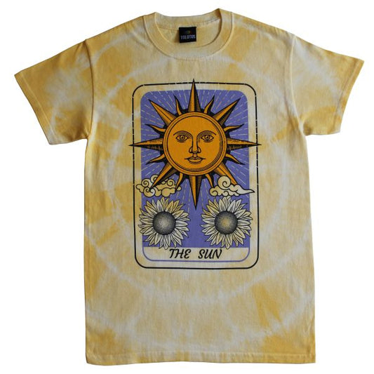 Unisex The Sun Tarot Card Astrology Graphic Tie Dye T-Shirt in Yellow