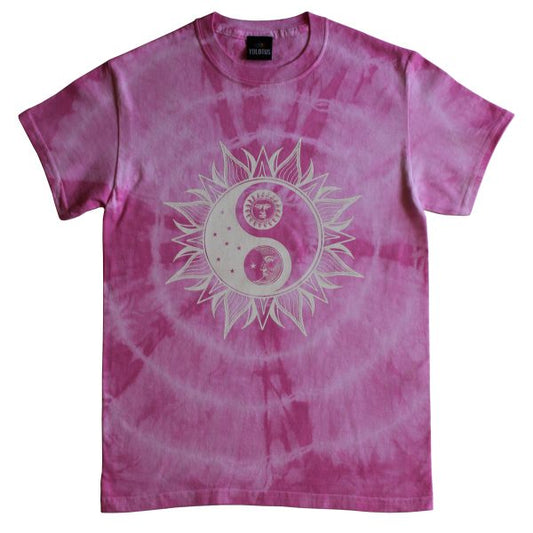 Yin Yan Sun and Moon Astrology Tie Dye Graphic T-Shirt in Pink